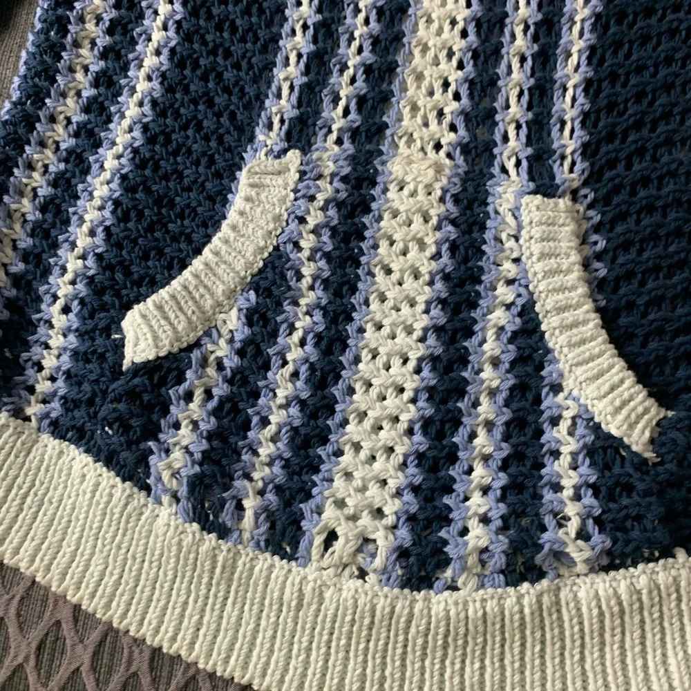 Free People Beach Dayton Pullover Sweater Blue White Large - Picture 10 of 15